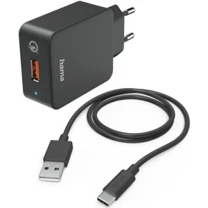 Hama 1x USB, Quick Charge 19.5 W, Black + Cablu USB-C