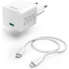 Incarcator retea Hama 1x USB-C, Quick Charge 20 W, White + Cablu Lightning