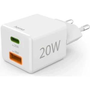 Hama 1x USB-C, 1x USB, Quick Charge 20 W, White