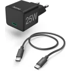 Incarcator retea Hama 1x USB-C, Quick Charge 25 W, Black + Cablu USB-C