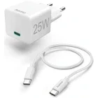 Incarcator retea Hama 1x USB-C, Quick Charge 25 W, White + Cablu USB-C
