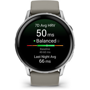 Garmin Venu 4, 45mm AMOLED curea silicon Silver/Silver gray