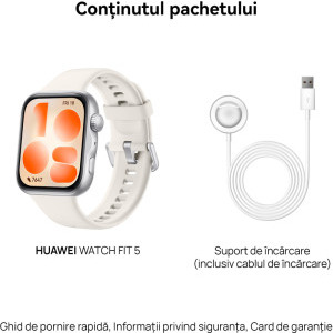 Huawei Watch Fit 5, Silver cu White Fluoroelastomer Strap + 1 Month Health+