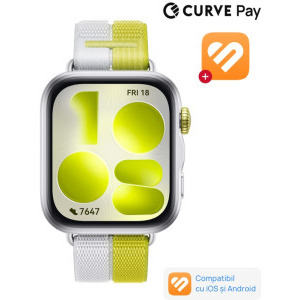 Huawei Watch Fit 5, Silver cu Green Nylon Strap + 1 Month Health+
