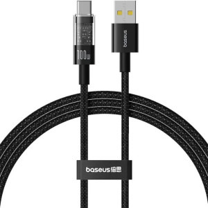 Baseus Gem, USB Male la USB-C Male, 1 m, 100W, Black