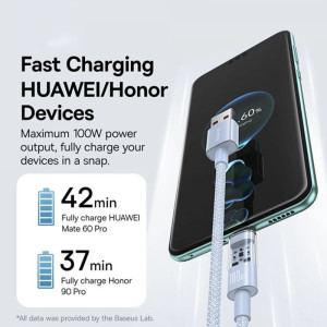 Baseus Gem, USB Male la USB-C Male, 100W, 2 m, Blue