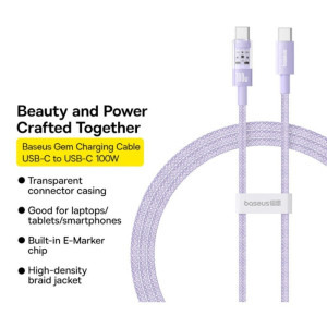 Baseus Gem, USB-C Male la USB-C Male, 1 m, 100W, Purple