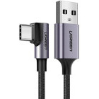 Cablu de date / adaptor Ugreen US284, USB Male la USB-C Male, Angled, 3 m, Black