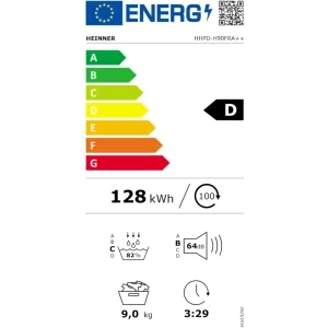 Heinner HHPD-H90FRA++, Pompa de caldura, 9 kg, Clasa D, Iluminare interioara, Alb