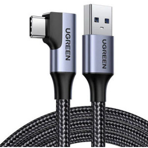 Cablu de date / adaptor Ugreen US385, USB Male la USB-C Male, Angled, 1 m, Black