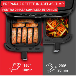 Tefal Friteuza cu aer cald Dual Easy Fry XXL EY9428E0, 2700W, 6.5 L + 4.5L, Negru
