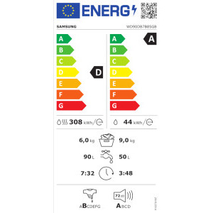 Samsung WD90DB7B85GBU4, Bespoke AI, Spalare 9 kg, Uscare 6 kg, 1400 RPM, Clasa D, Digital Inverter, SpaceMax, AI EcoBubble, AI Wash, AI Energy, QuickDrive, Hygiene Steam, Air Wash, Dozare automata detergent, Negru