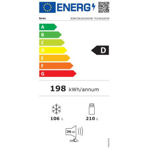 Beko B5RCNA365HDXB, 316 L, Clasa D, No Frost, ProSmart Inverter, HarvestFresh, AeroFlow, MaxStore, Dozator apa, 186 cm, Inox