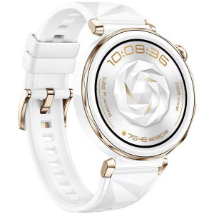 Huawei Watch GT 5 Pro, 42mm Ceramic White-Gold, curea White Silicone