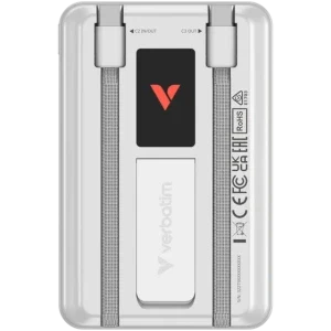 Verbatim Charge 'n' Go, 10000 mAh, 1x USB-C, 22.5 W, MagSafe, Display, 2x Cabluri USB-C integrate, Silver