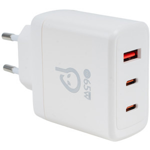 Spacer SPAR-TRIOQ-04, 2x USB-C, 1x USB, Quick Charge 65 W, GaN, White