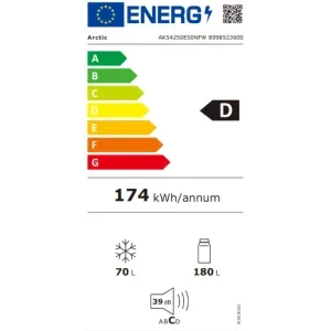 Arctic AK54250E50NFW, 250 L, Full No Frost, Clasa D, Control electronic, 180 cm, Alb