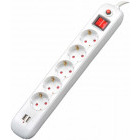 Priza/prelungitor Spacer Externsion 1.8m, 2x USB, 5x Schuko, White