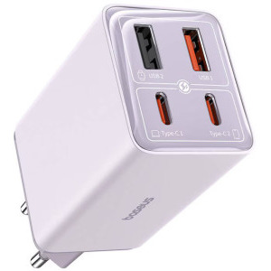 Baseus GaN6 Pro, 2x USB-C, 2x USB, Quick Charge 65W, Purple + cablu USB-C