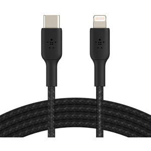 Cablu de date / adaptor Belkin BoostCharge Braided, USB-C Male la Lightning Male, 2m, Black