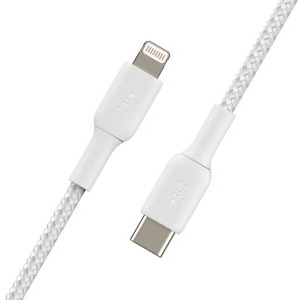 Belkin BoostCharge Braided, USB-C Male la Lightning Male, 2m, White