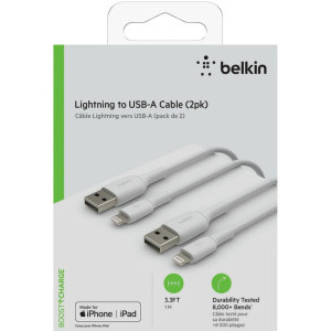 Belkin BoostCharge, USB-C Male la Lightning Male, 1m (2 buc.), White