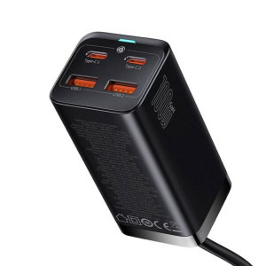 Baseus GaN3 Pro, 2x USB, 2x USB-C, Quick Charge 100W, Black + Cablu USB-C
