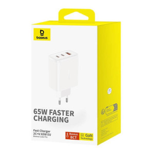 Baseus Cube Pro, Quick Charge 65W, 2x USB-C, 1x USB, White