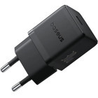 Incarcator retea Baseus Palm, Quick Charge 30W, 1x USB-C, Black + cablu USB Type-C la USB Type-C 1m