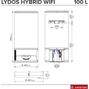 Ariston electric cu pompa de caldura LYDOS HYBRID WI-FI 100, 100 L, 1200 W