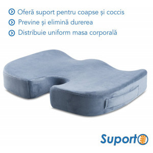 Suporto Perna ortopedica sezut pentru scaun din spuma cu memorie, Fermitate Extra, Gri