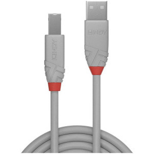 Cablu periferice LINDY Anthra, USB 2.0 Male Tip A - USB Male 2.0 Tip B, 2m, gri