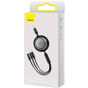 Baseus 3-in-1 Bright Mirror 2, USB Male la microUSB, USB-C, Lightning Male, 1.1 m, Black, amperaj maxim suportat 3A
