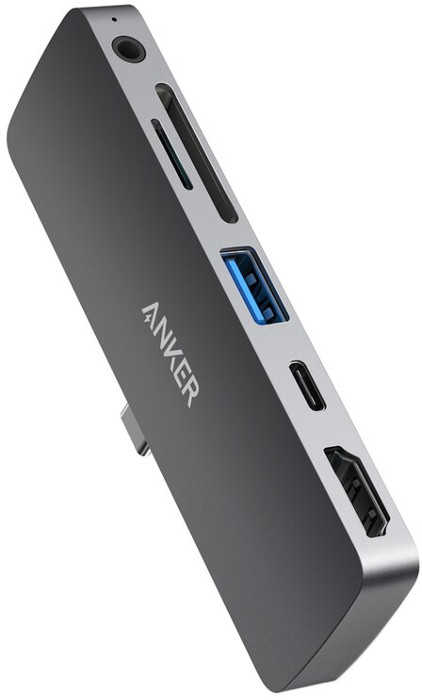 Anker PowerExpand Direct Media Hub, 6-in-1, 60W Power Delivery, USB-C, 4K HDMI, Audio 3.5mm, USB 3.0