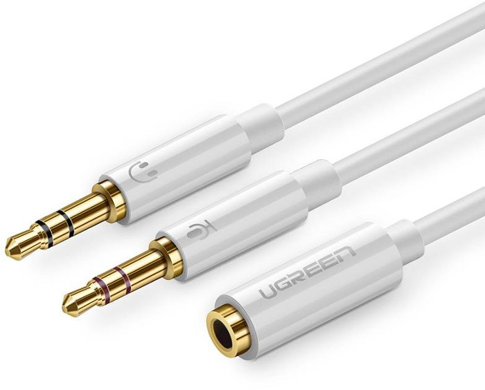 Cablu audio Ugreen AV140, 2x Jack 3.5mm Male la Jack 3.5mm Female, 0.2 m, White