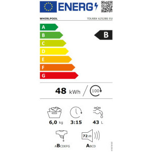 Whirlpool verticala TDLRBX6252BSEU, 6 kg, 1200 RPM, Clasa B, Inverter, 6h Sense, FreshCare, SoftOpening, Display, Alb