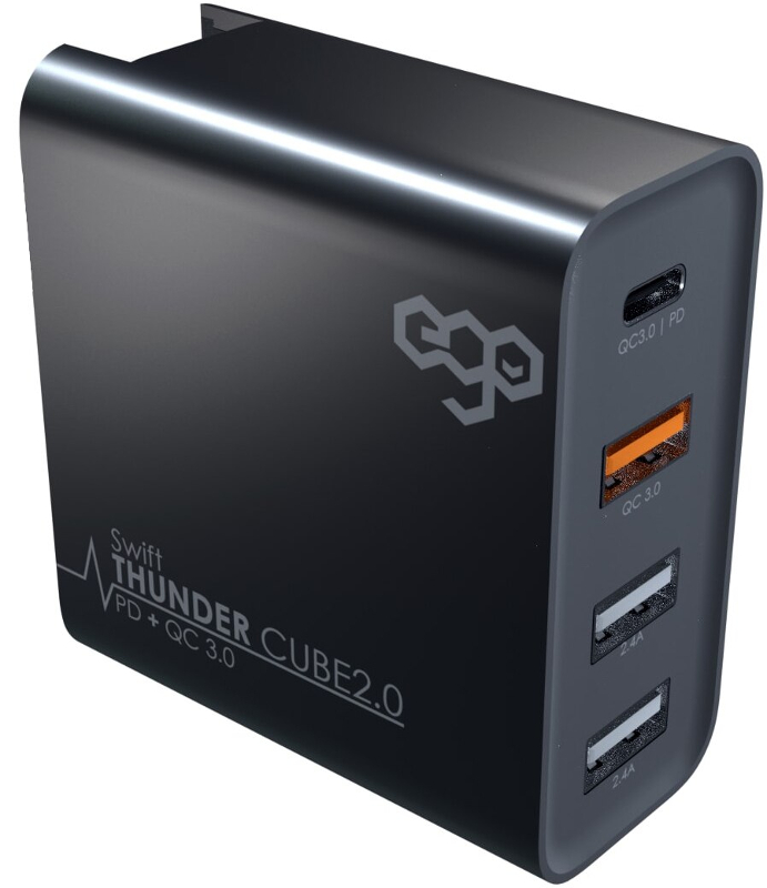 Incarcator retea GSM Ego Thunder Cube 2.0 WTTC-16, 1x USB-C, 3x USB, 50W, Black cu tehnologia Quick Charge 3.0