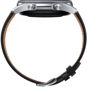 Samsung Galaxy Watch 3, 45 mm, otel argintiu, curea piele negru-maro, Wi-Fi, Bluetooth, NFC, rezistent la apa