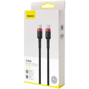 Baseus Cafule CATKLF-AL91, USB-C Male la USB-C Male, 2 m, Black-Red, amperaj maxim suportat 5A