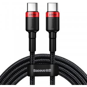 Cablu de date / adaptor Baseus Cafule CATKLF-AL91, USB-C Male la USB-C Male, 2 m, Black-Red, amperaj maxim suportat 5A