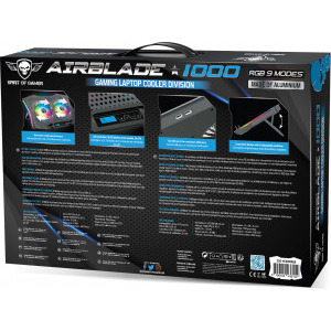 Spirit of Gamer AIRBLADE 1000 RGB, pana la 17.3 inch, 2 ventilatoare 115 mm, 8 pozitii, 6 viteze, sasiu aluminiu, LCD controller