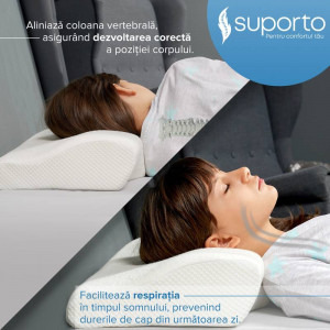 Suporto Set 2x perne cu suport cervical din spuma cu memorie pentru copii 12-16 ani