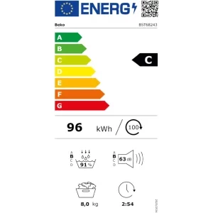 Beko B5T68243, Pompa de caldura, 8 kg, Clasa C, Eco Gentle, Optisense, Aquawave, IronFinish, Alb