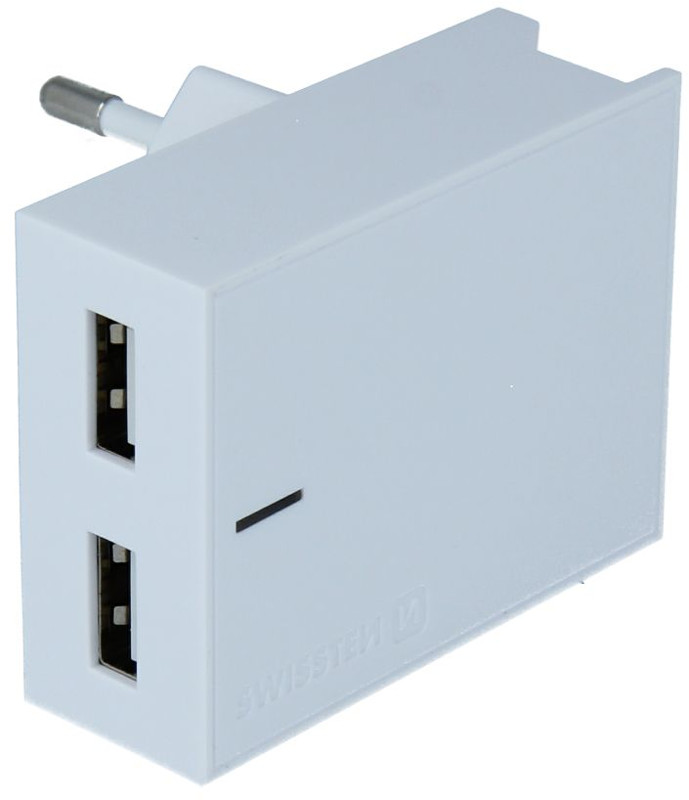 Incarcator retea GSM Swissten Slim, 2x USB, 3A, White cu tehnologia Smart IC + cablu microUSB