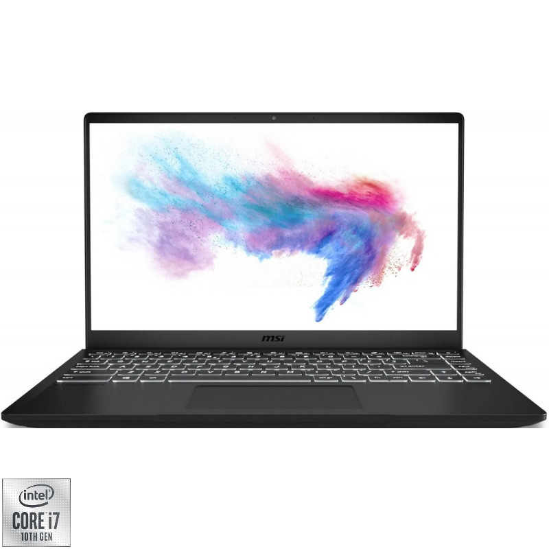 Laptop MSI 14'' Modern 14 B10RBSW, FHD, Procesor Intel® Core™ i7-10510U (8M Cache, up to 4.90 GHz), 16GB DDR4, 512GB SSD, GeForce MX350 2GB, No OS, Carbon Gray