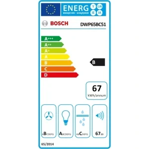 Bosch decorativa DWP65BC51, Putere de absorbtie 588 m3/h, 3 trepte, Clasa B, 60 cm, Inox