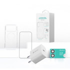 Incarcator retea Devia Set 4 in 1 pentru iPhone 17 Incarcator retea GaN PD 30W + husa silicon Magsafe + folie sticla Military-Grade cu aplicator + folie sticla camera