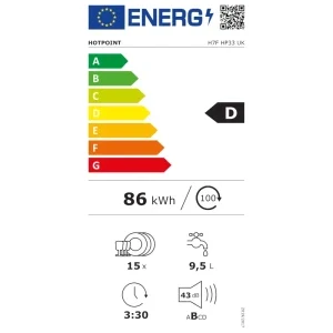Hotpoint H7F HP33, 15 seturi, 3 programe, Clasa D, 60 cm, Alb