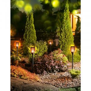 TaoTronics Set 2 lampi solare LED TT-SL004 pentru curte, gradina si balcon, efect torta, Black