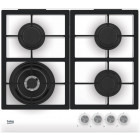 Plita incorporabila Beko HILW64225SW, Gaz, 4 arzatoare, Wok, High-Efficiency Gas Burner, Gratar de fonta, 58 cm, Alb